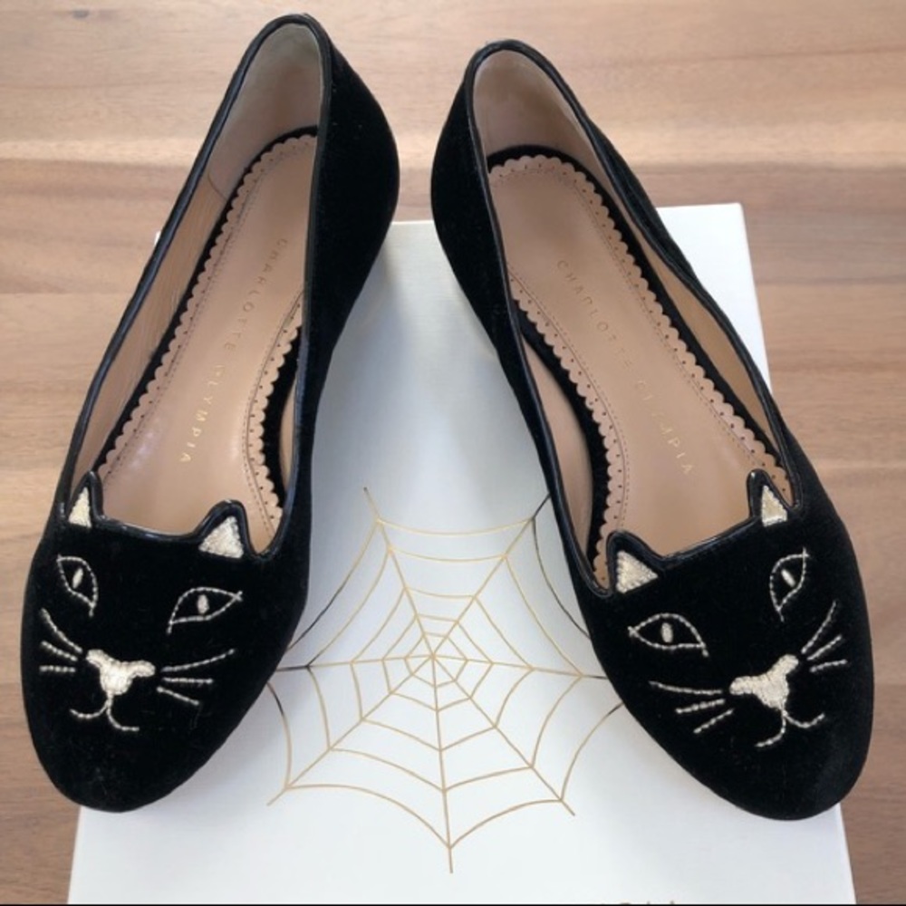 Charlotte Olympia Velvet Kitty Flats